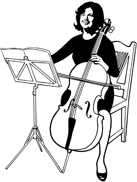 Lady playing base fiddle vinyl sticker. Customize on line. Music 061-0237
